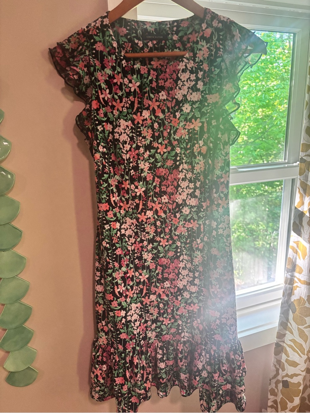 Tommy Hilfiger Black Floral Mini Dress with Pink & White Flowers